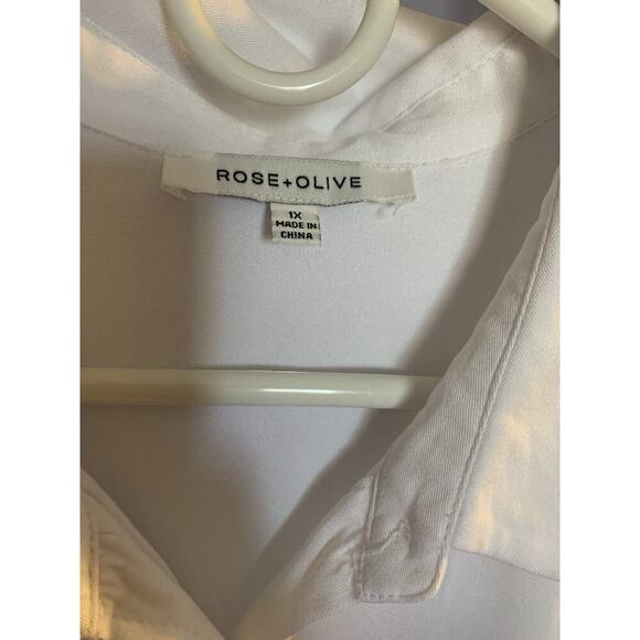 Rose & Olive 1X White Top Shirt Preppy Classy Rayon - Picture 2 of 4